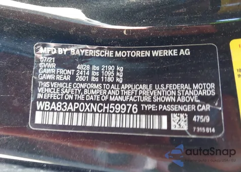 2022 BMW M440I z USA, uszkodzony, nr VIN WBA83AP0XNCH59976